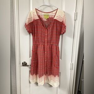 Maeve Red and Cream Wave Pattern Midi Dress